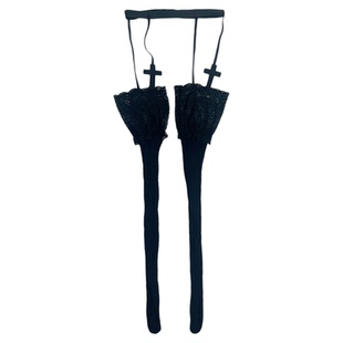 十字架吊带一体丝袜蕾丝边长筒袜女镂空性感辣妹法式显瘦过膝袜子