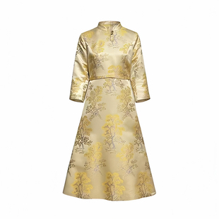 宋锦真丝自然玫瑰香连衣裙春秋订婚礼服高端妈妈婚宴2026春季裙子