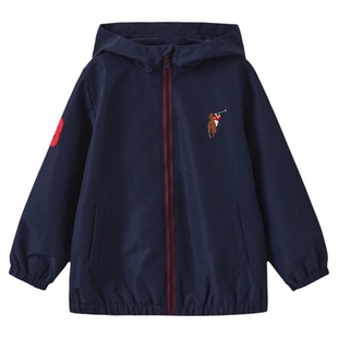 POLOWALK童装男童外套秋季新款保罗儿童运动休闲防风连帽开衫上衣