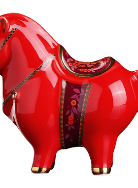 东方泥土2026马年吉祥物马上有财陶瓷招财红马精致小摆件商务礼品