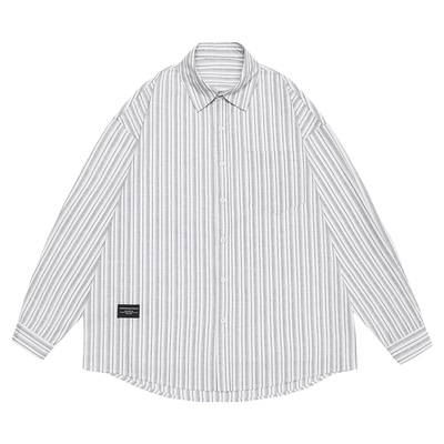 GOGOSOON竖条纹长袖衬衫男2026新款春秋翻领宽松少年感休闲衬衣潮