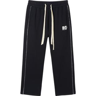 NMAX大码男装潮牌加绒撞色抽绳直筒卫裤胖子加肥加大休闲长裤