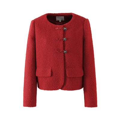 OSA欧莎新中式红色毛呢外套