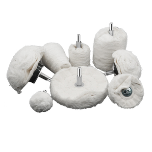 6MM带柄白布轮 镜面金属玉石上蜡绒布手电钻打磨头纯棉抛光白布轮