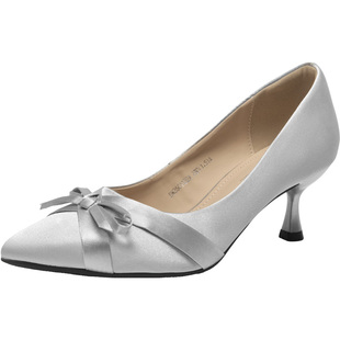 大东官方银色高跟鞋女款2026新款春季尖头单鞋配裙子细跟通勤女鞋