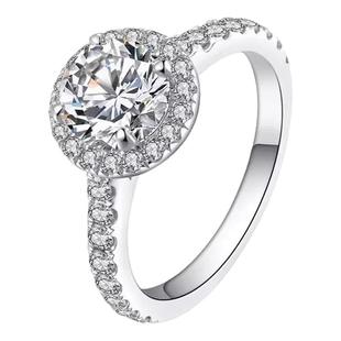 莫桑石钻戒一克拉女款925纯银镀18K白金戒指圆包婚戒仿真钻戒正品