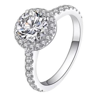 莫桑石一克拉钻戒圆包婚戒纯银