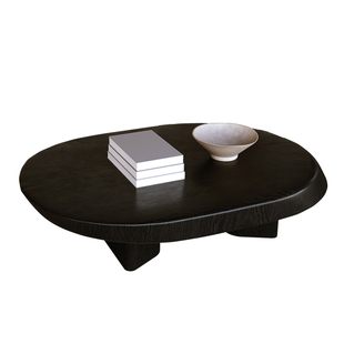 椭圆实木茶几侘寂风客厅家用2025新款极简白蜡木高级感中古网红桌