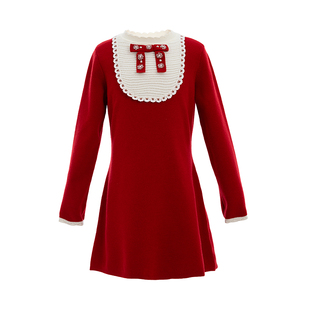 [可机洗羊毛]EP雅莹童装2025秋冬女童新款千金风蝴蝶结公主连衣裙