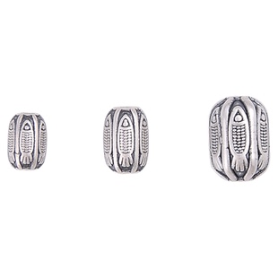 S999足银六面鱼隔珠 复古3D硬银鱼纹散珠编绳配饰DIY手工手串配件