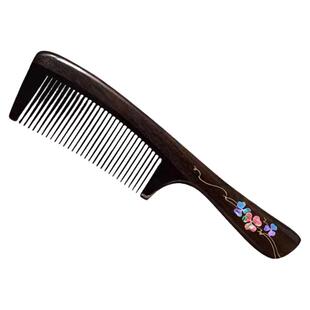 幸运草螺钿文创彩绘檀木梳子礼盒无静电长柄彩贝梳七夕礼物送爱人