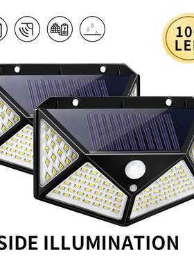 户外四面100led太阳能灯人体灯20防水感应灯楼梯灯户外路灯壁灯