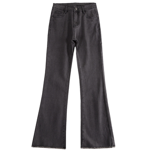 2025秋冬烟灰色加绒微喇叭牛仔裤女高腰小个子九分显瘦显高喇叭裤