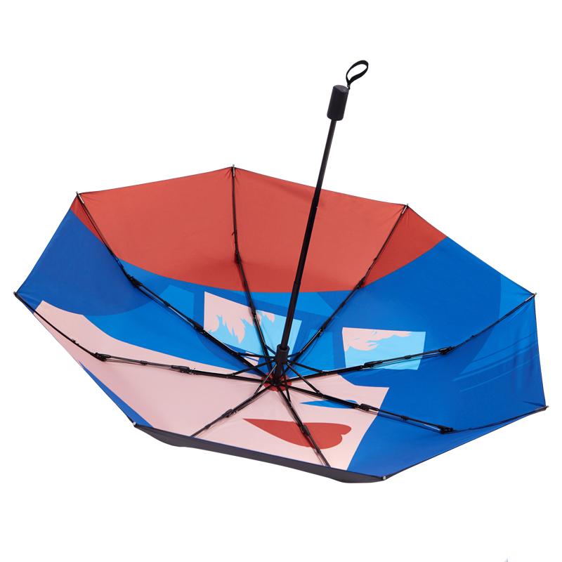 日全时三折小阳伞防晒防紫外线太阳伞晴雨伞双层伞布黑胶摩登人物