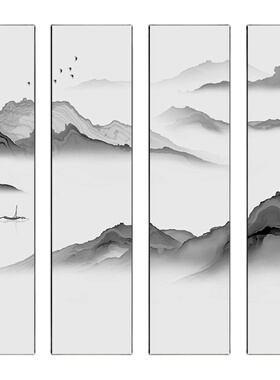 新中式水墨画装饰画客厅沙发背景墙画竖版山水风景挂画茶室墙壁画