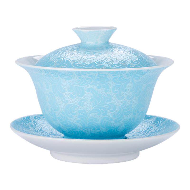 古帛扒花清欢盖碗景德镇手工陶瓷