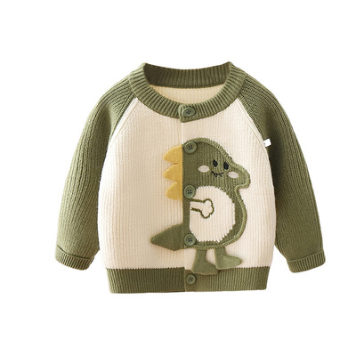 儿童毛衣开衫圆领卡通恐龙新款