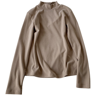 半高领德绒磨毛打底衫女秋冬季加厚直筒显瘦内搭洋气立领长袖t恤