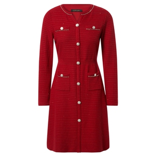 La Koradior拉珂蒂显瘦秋冬新款法式香风气质连衣裙纯色礼服裙女