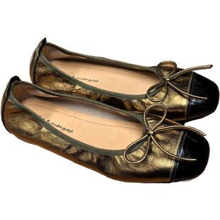 蝴蝶结方头单鞋女新款金色拼接时尚百搭软底舒适平底芭蕾舞鞋女