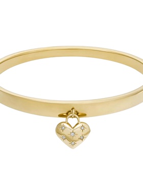 代购Fossil化石女士手镯优雅精致简约浪漫金色心形吊坠星星图案