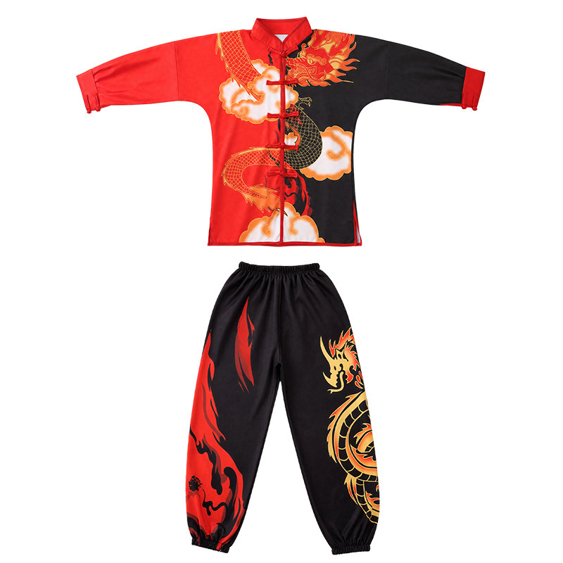 新款儿童武术演出服太极服打鼓服男女童练功服比赛服舞狮演出服装