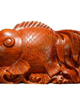 摆件客厅鲤鱼实木雕刻工艺品