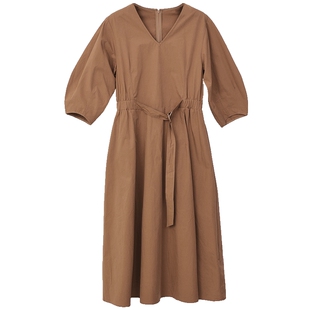 Lavinia 年春秋新款收腰连衣裙v领日常休闲通勤长裙女R45L103