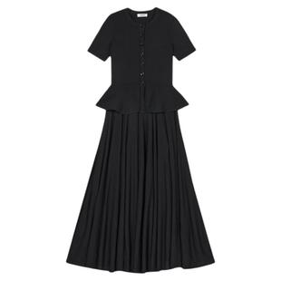 SANDRO2026春季新款女装法式时尚假两件修身针织百褶纹理连衣裙