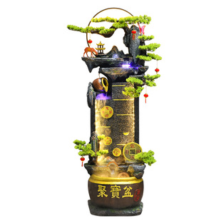 高山流水生财摆件循环水客厅聚宝盆落地风水轮装饰品乔迁开业礼物