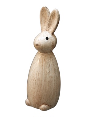 复古做旧手工可爱木雕兔子装饰