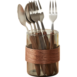 轻奢不锈钢水果叉子家用高端甜品小叉勺收纳罐套装儿童果叉水果签