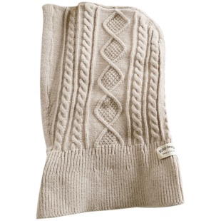 仿羊绒女款加厚针织帽子围脖一体两用秋冬季保暖防风百搭包头帽潮