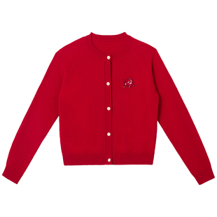 PURE TOUCH女装25秋冬新款圆领羊绒针织开衫新年生肖马刺绣毛衣