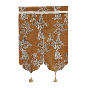 中古风门帘隔断帘高档提花布艺帘子轻奢家用厨房卧室免打孔遮挡帘