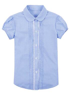 纯棉蓝格子衬衫短袖夏季校服英伦