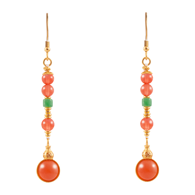 天然南红玛瑙冰红耳坠镶嵌银镀金