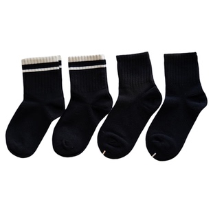 春秋儿童黑色袜子纯棉白色学生袜无骨女童男童拉丁舞袜运动中筒袜