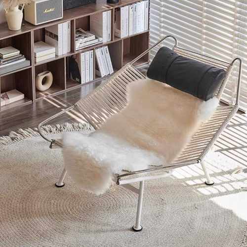 丹麦设计师侘寂风躺椅休闲椅椅极坐椅创意绳简中古椅手工编织旗单