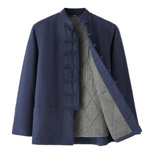 唐装男中老年棉服男装冬季爸爸冬装外套羊绒棉袄立领盘扣老人棉衣