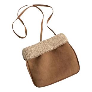 韩国棕色麂皮绒手机小方包2025秋冬新款羊羔绒包包女毛绒绒斜挎包