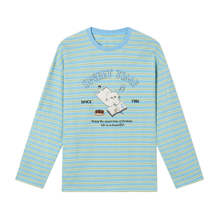 商场同款URLAZH有兰2026春季新款U等等蓝绿条纹休闲宽松长袖T恤女