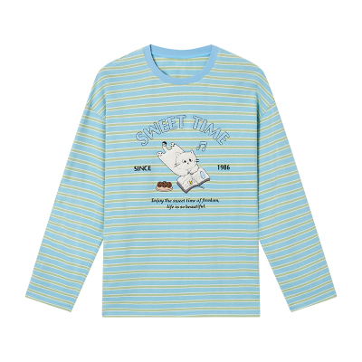 有兰蓝绿条纹休闲长袖T恤