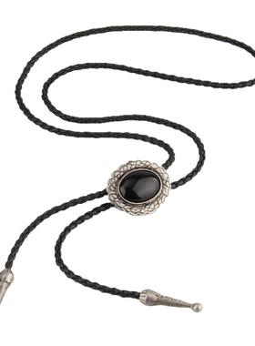 时尚波洛领带项链荷叶边复古合金毛衣链黑绳长项饰 Bolo Tie