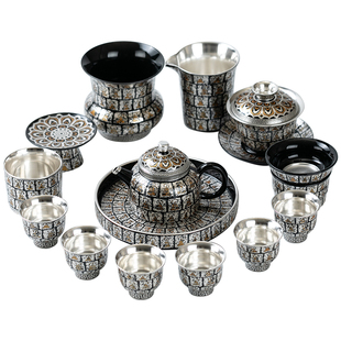 鎏银万佛石窟茶具套装复古风陶瓷功夫茶具中式茶杯茶壶高端礼盒装