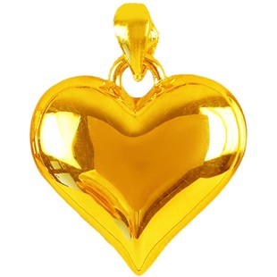 黄金足金999亮面可爱精致桃心心形5G无氢女士项链吊坠礼物情侣