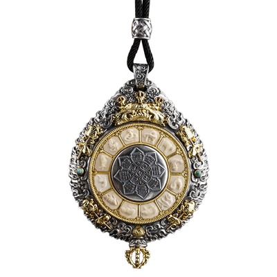 高档可打开转动九宫八卦纯银吊坠