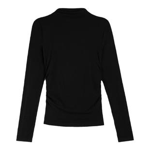 MULVAN 黑色半高领针织打底衫女秋冬长袖褶皱t恤修身显瘦内搭上衣