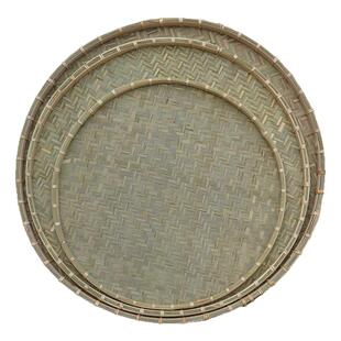 竹簸箕圆形干货晾晒筐盘米筛竹匾农家竹盘子手工竹制品托盘竹筛子