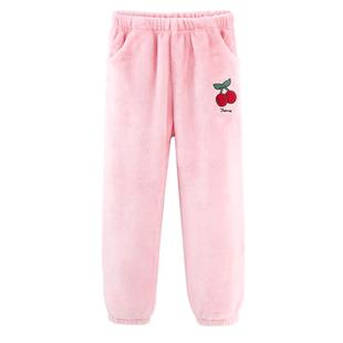 儿童裤子珊瑚绒睡裤女童秋冬保暖裤法兰绒家居裤加绒加厚暖暖裤仙